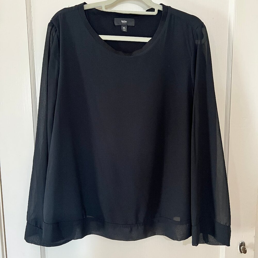 Mossimo Sheer Overlay Black Blouse Long Sleeve XL